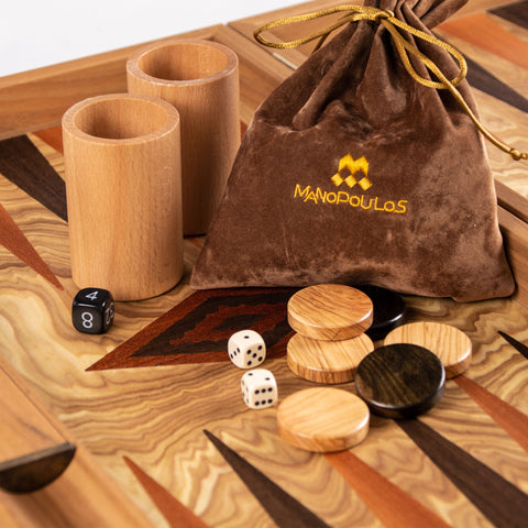 ΤΑΒΛΙ ΒΑΛΙΤΣΑ ΚΑΠΛΑΜΑΣ ΡΙΖΑ ΕΛΙΑΣ ΜΕ ΠΟΥΛΙΑ ΕΛΙΑΣOLIVE BURL (olive wood checkers) Backgammon - Manopoulos