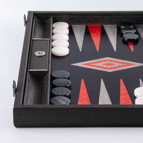 ΤΑΒΛΙ ΒΑΛΙΤΣΑ ΚΑΠΛΑΜΑΣ ARGENTO/BLACK OAK with SILVER STRIPES Backgammon - Manopoulos