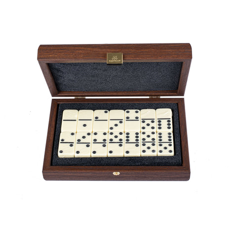 DOMINO SET in Caramel colour Leatherette wooden case - Manopoulos