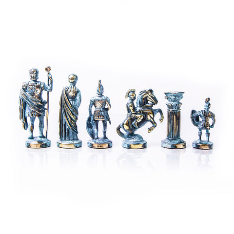 ΜΕΤΑΛΛΙΚΑ ΠΙΟΝΙΑ ΣΚΑΚΙ ΕΛΛΗΝΟΡΩΜΑΪΚΟ ΜΕΓΑΛΟ/GREEK ROMAN PERIOD Chessmen (Large) - Blue/Brown - Manopoulos