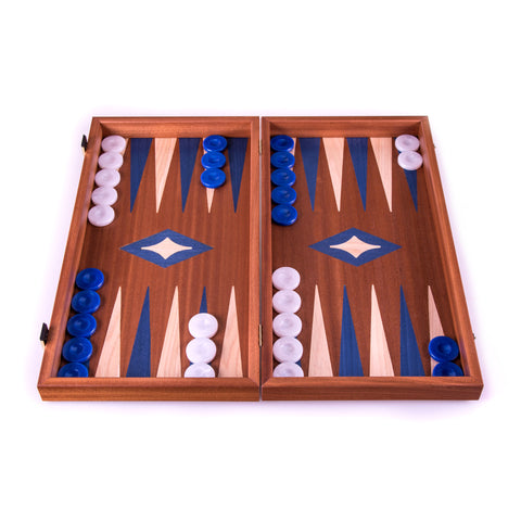 ΤΑΒΛΙ ΚΑΠΛΑΜΑΣ ΜΑΟΝΙ ΣΕ ΜΠΛΕ ΧΡΩΜΑ/MAHOGANY Backgammon in blue color - Manopoulos