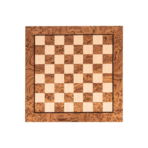 ΞΥΛΙΝΗ ΣΚΑΚΙΕΡΑ ΡΙΖΑ ΚΑΡΥΔΙΑΣ-ΟΞΙΑ ΚΑΠΛΑΜΑΣ ΜΕΣΑΙΑ/WANLUT BURL & OAK INLAID handcrafted chessboard 40x40cm (Medium) - Manopoulos