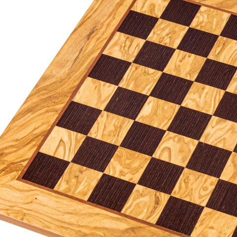 ΞΥΛΙΝΗ ΣΚΑΚΙΕΡΑ ΕΛΙΑ-ΒΕΓΓΕ ΚΑΠΛΑΜΑΣ ΜΕΓΑΛΗ/OLIVE WOOD & WENGE INLAID handcrafted chessboard 50x50cm (Large) - Manopoulos