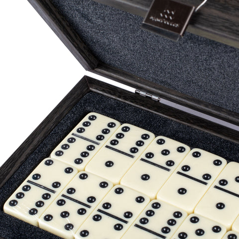 DOMINO SET in Dark Grey colour Leatherette wooden case - Manopoulos